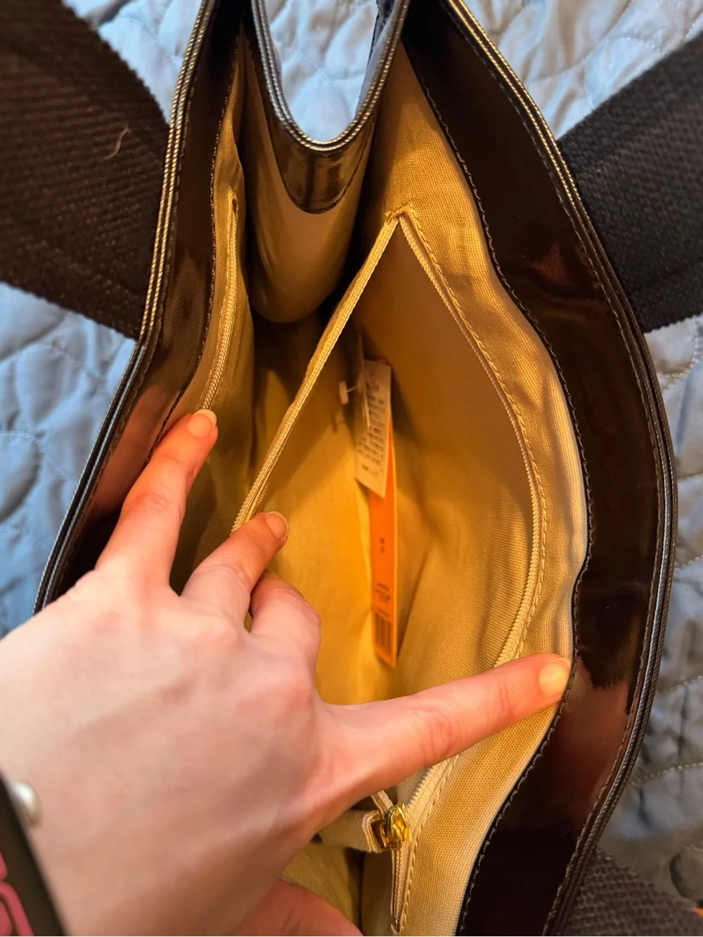Tory Burch Black Patent Leather Logo Tote